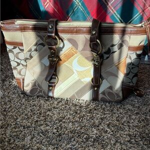 Coach Patchwork Shoulder Bag in Brown and Tan